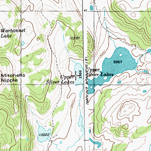 Topographic Map of Upper Silver Lakes, WY