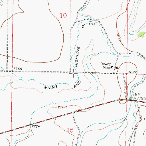 Topographic Map of Wiant and Highline Ditch, WY