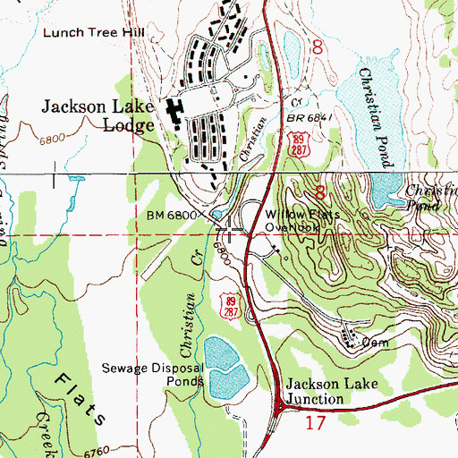 Topographic Map of Willow Flats Overlook, WY