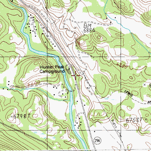 Topographic Map of Hunter Peak Campground, WY