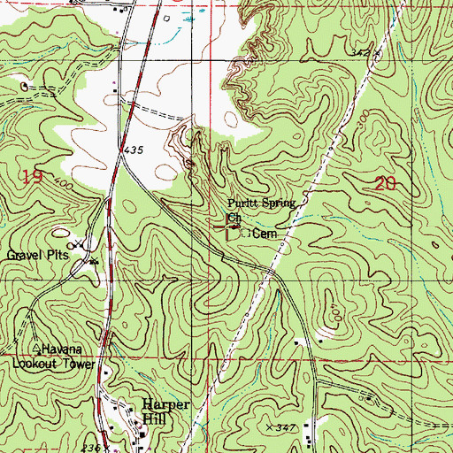 Topographic Map of Puritt Spring Church, AL