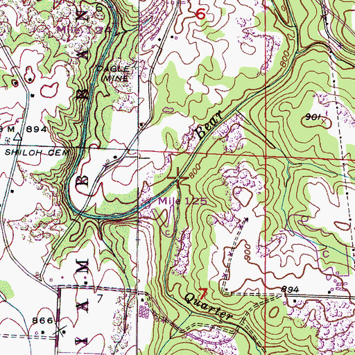 Topographic Map of Quarter Creek, AL