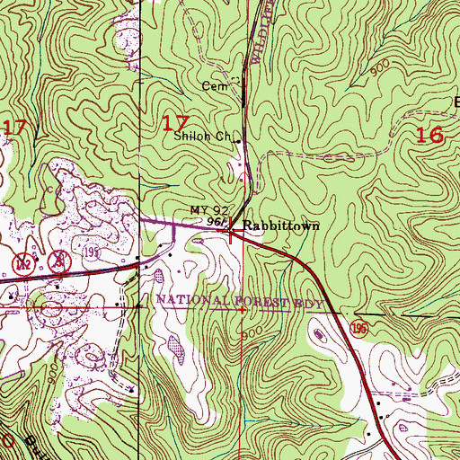Topographic Map of Rabbittown, AL
