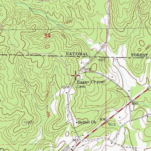 Topographic Map of Ragan Chapel Cemetery, AL