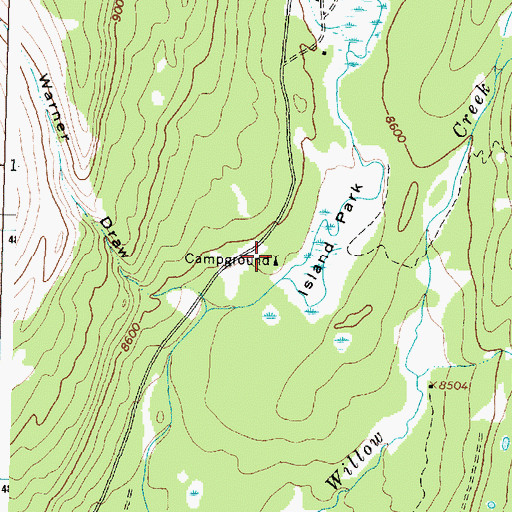 Topographic Map of Island Park Campground, WY