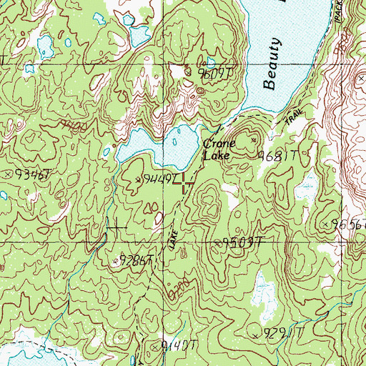Topographic Map of Beauty Lake Trail, WY