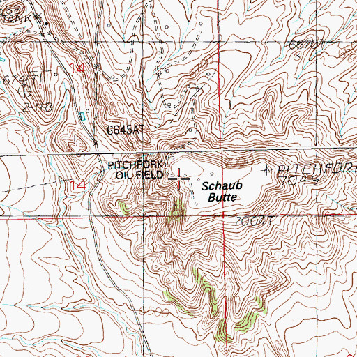 Topographic Map of Pitchfork Oil Field, WY