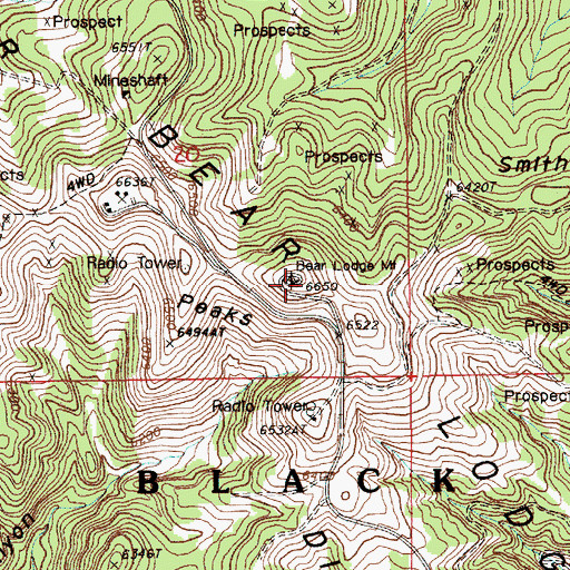 Topographic Map of Bear Lodge Mountain Lookout Tower, WY