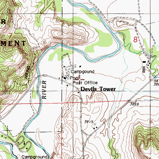 Topographic Map of Devils Tower, WY