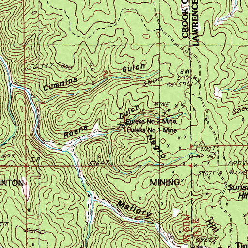 Topographic Map of Eureka Number Mine, WY