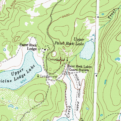 Topographic Map of Upper Paint Rock Lake Campground, WY
