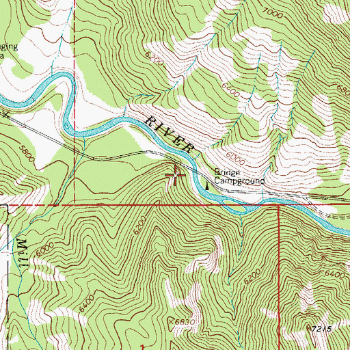Topographic Map of Greys River Bridge, WY