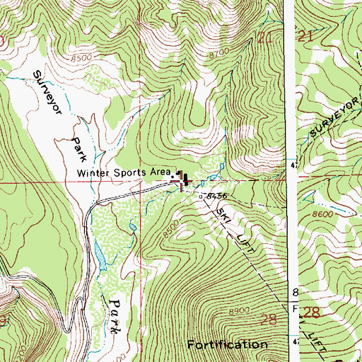 Topographic Map of White Pine Lodge Ski Area, WY