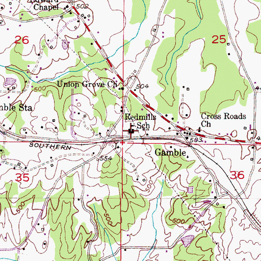 Topographic Map of Red Mill Junior High School (historical), AL