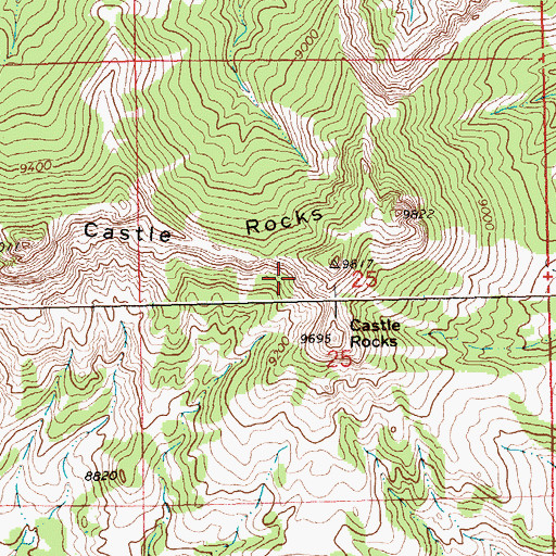 Topographic Map of Castle Rocks, WY