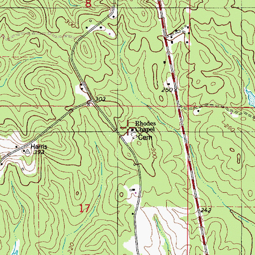 Topographic Map of Rhodes Chapel Baptist Church, AL