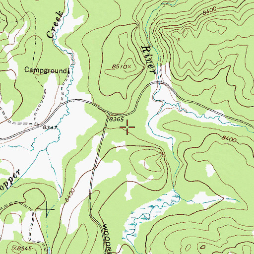 Topographic Map of Tie Flume Campground, WY