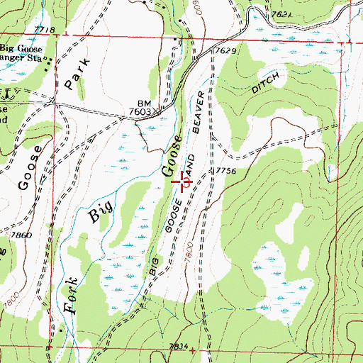 Topographic Map of Big Goose and Beaver Ditch, WY