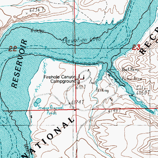 Topographic Map of Firehole Canyon Campground, WY