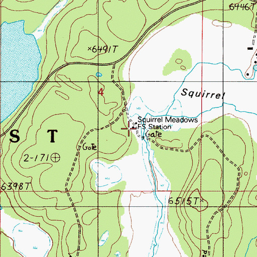 Topographic Map of Squirrel Meadows Forest Service Station, WY