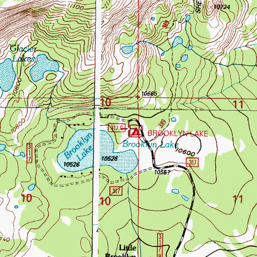 Topographic Map of Brooklyn Lake Campground, WY
