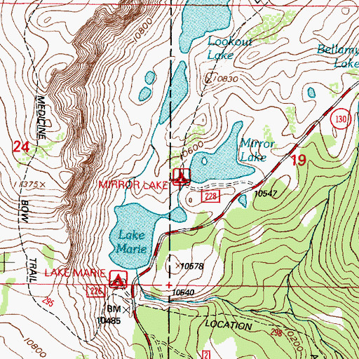 Topographic Map of Mirror Lake Campground, WY