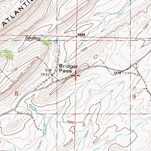 Topographic Map of Bridger Pass, WY