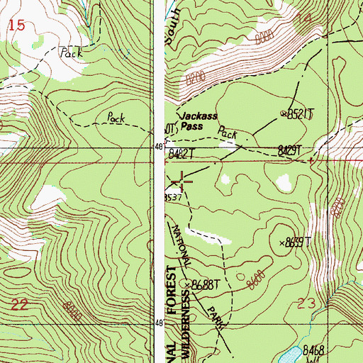 Topographic Map of Jackass Pass, WY
