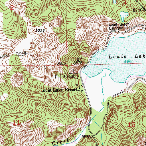 Topographic Map of Louis Lake Guard Station, WY