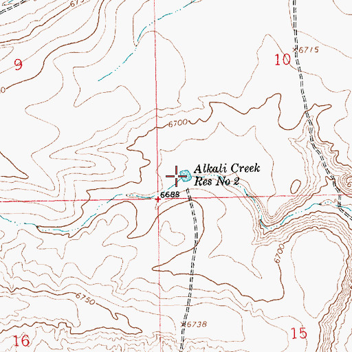Topographic Map of Alkali Creek Reservoir Number 2, WY