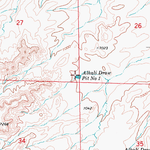 Topographic Map of Alkali Draw Pit Number 1, WY