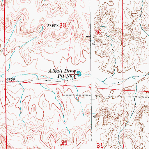 Topographic Map of Alkali Draw Pit Number 5, WY