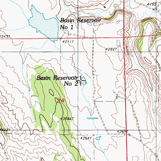 Topographic Map of Basin Reservoir Number Two, WY