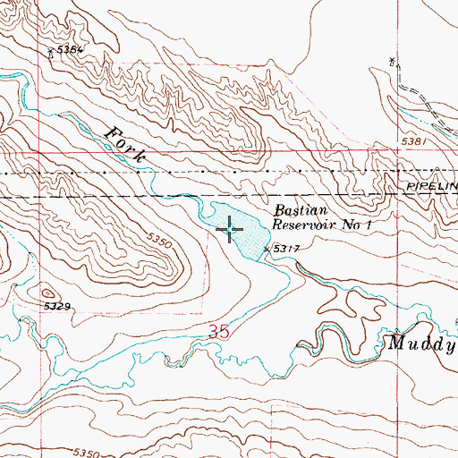 Topographic Map of Bastian Reservoir Number 1, WY