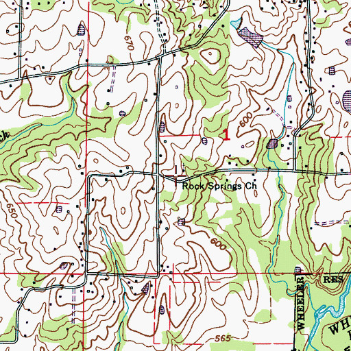 Topographic Map of Rock Springs Baptist Church, AL
