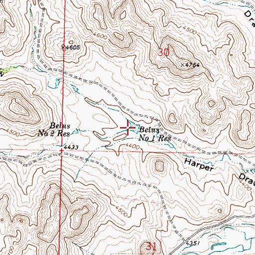 Topographic Map of Belus Number 1 Reservoir, WY