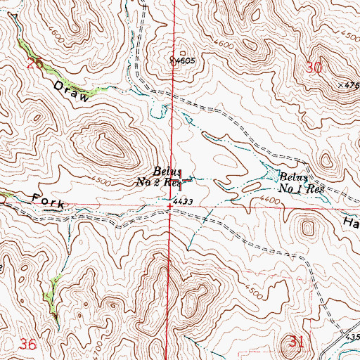 Topographic Map of Belus Number 2 Reservoir, WY