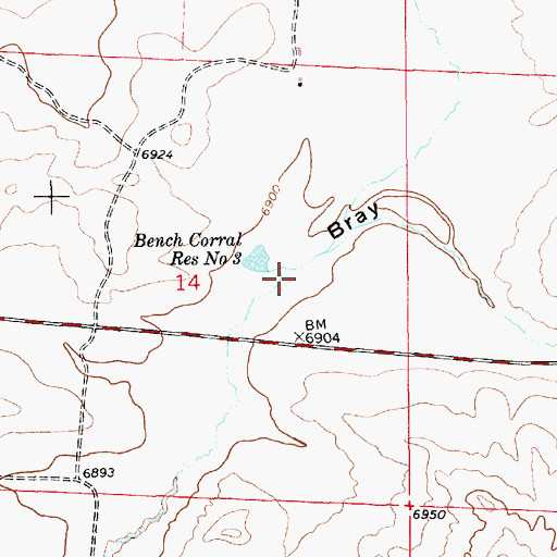 Topographic Map of Bench Corral Reservoir Number 3, WY