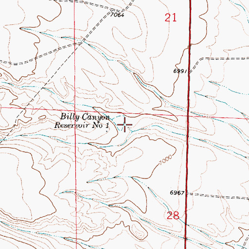 Topographic Map of Billy Canyon Reservoir Number 1, WY
