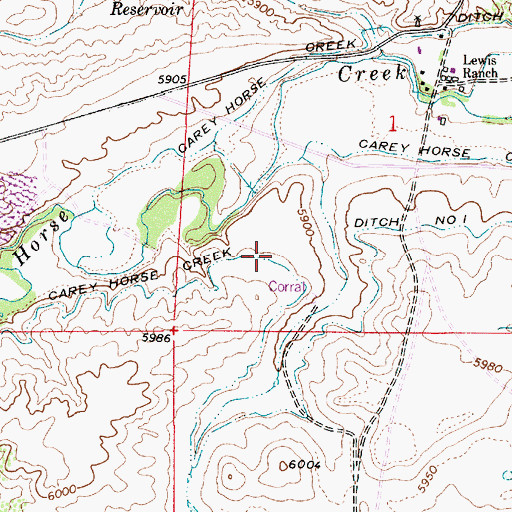 Topographic Map of Carey Horse Creek Ditch Number 1, WY