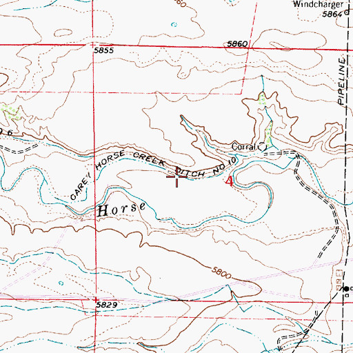 Topographic Map of Carey Horse Creek Ditch Number 10, WY