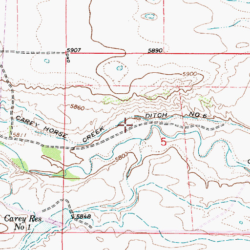 Topographic Map of Carey Horse Creek Ditch Number 6, WY