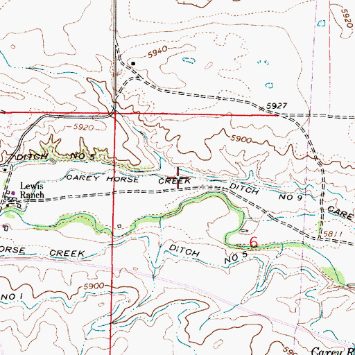 Topographic Map of Carey Horse Creek Ditch Number 9, WY