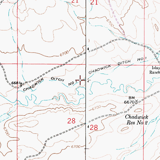Topographic Map of Chadwick Ditch Number 1, WY