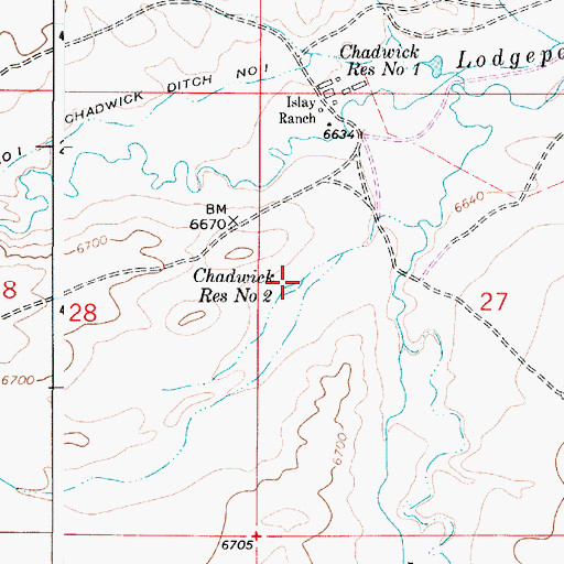 Topographic Map of Chadwick Reservoir Number 2, WY