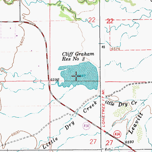 Topographic Map of Cliff Graham Reservoir Number Three, WY