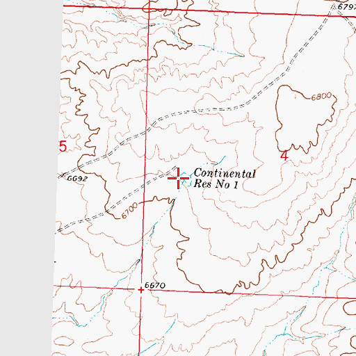 Topographic Map of Continental Reservoir Number 1, WY