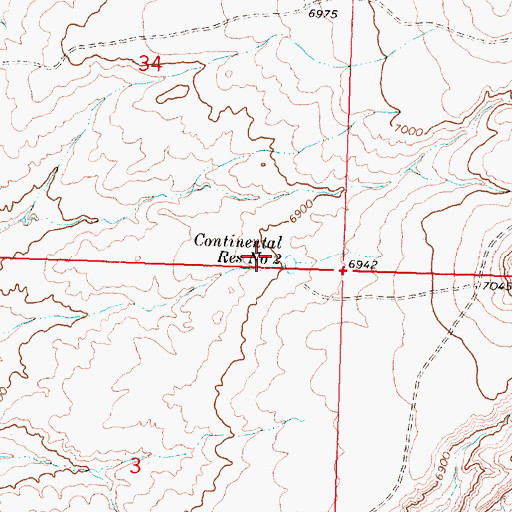 Topographic Map of Continental Reservoir Number 2, WY