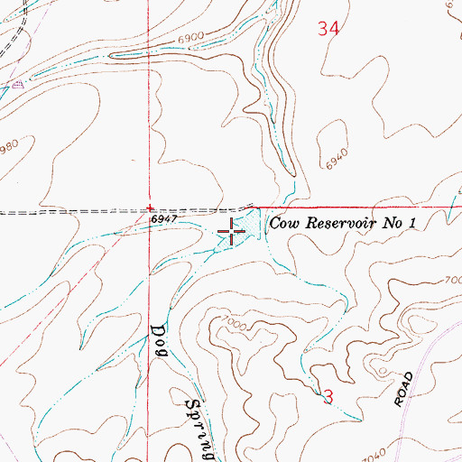 Topographic Map of Cow Reservoir Number 1, WY