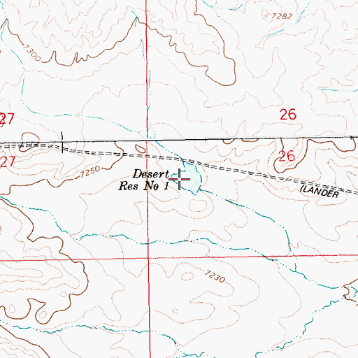 Topographic Map of Desert Reservoir Number 1, WY